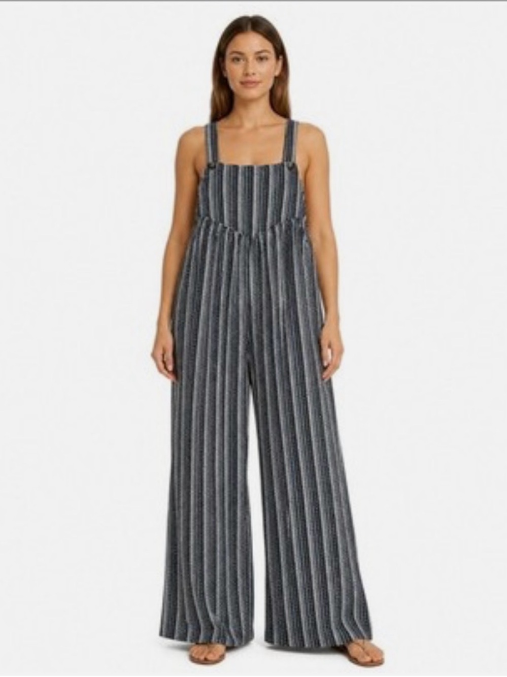 KORI Geometric Chevron Wide Leg Overall Jumpsuit Black Blue White S